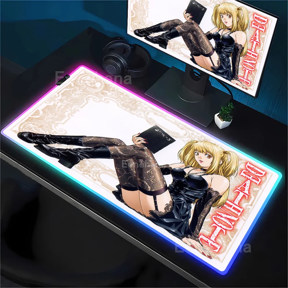 RGB Mousepad Misa Amane Light Yagami Death Note Anime HD printing Office LED Mouse Pad Gaming Keyboard backlight XXL Desk Mat