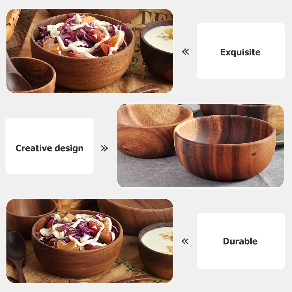 

Acacia Wood Bowl Natural Sturdy Lightweight Soup Salad Rice Noodle Fruit Yogurt Bowl Multi-Function Kitchen Serving