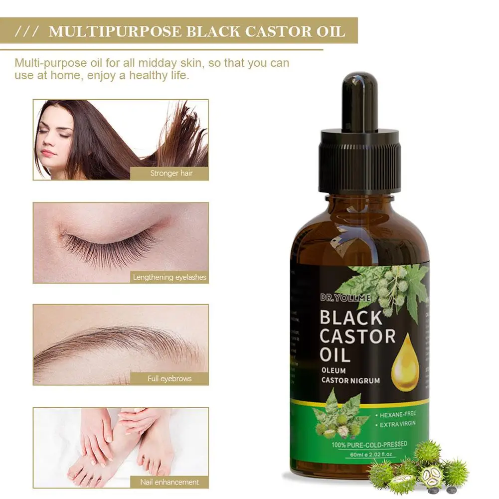 Huile de ricin noire pour massage de la peau, huile essentielle, produits de croissance, prévient le soin, vieillissement de la peau, sourcils, cheveux, nourrit, V9i0