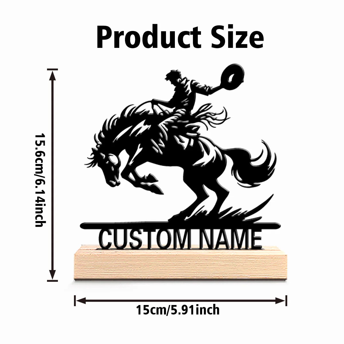 1pc Mysterious Personalized Custom Cowboy Taming a Horse Metal Statues Metal & Wooden Decor for Bedrooms, Nurseries, Celestial-