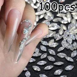 100pcs Oval Diamond Shiny Nail Rhinestone Clear Transparent Sparkly Glass Manicure Decorations Mini Irregular Shaped Nail Parts