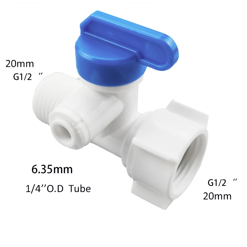 1/4\'\' 1/2\'\' Male 1/4 3/8 Tube Water Adapter RO Feed Ball Valve Faucet Water Filter Reverse Osmosis System for Water Purifier Tap