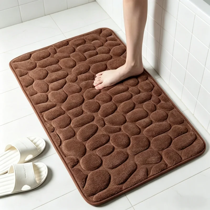 Embossed Velvet Memory Foam Floor Mats 3PCS, Non-Slip Cobblestone Bath Mat for Living Room Bathroom Home Decor