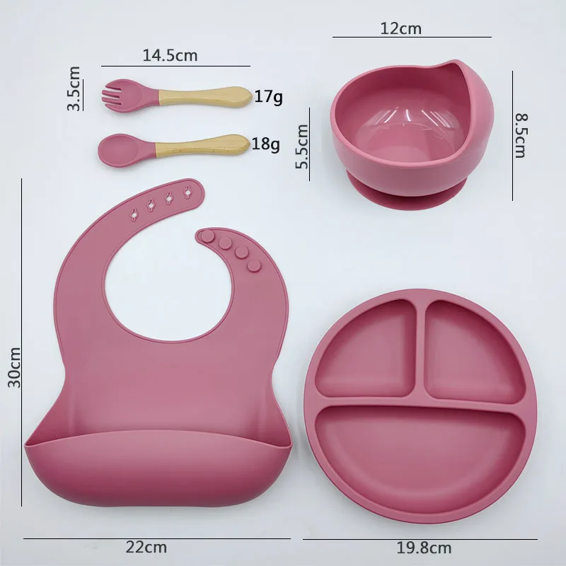 5Pcs/set Silicone Tableware Sets Baby Feeding Plate Suction Bowl Dishes For Kids Spoon Personalized Name Children Dinner Plate