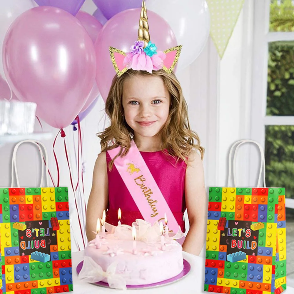 Building Blocks Brick Party Favors Gift Bags, Treat Paper Bag With Handle For Boy Kids Birthday, Baby Shower Decorations, 20Pcs - view 5