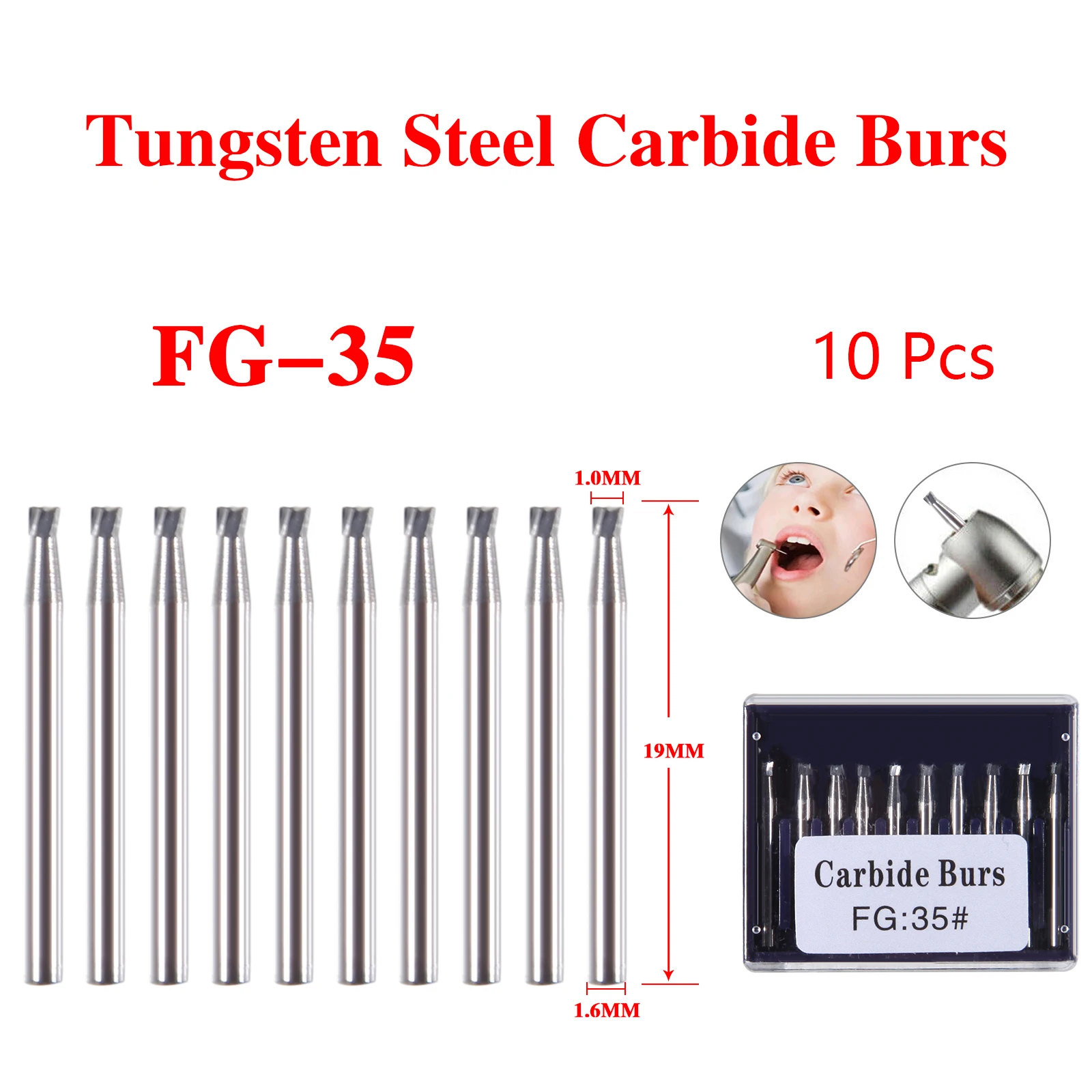 Dental Tungsten Steel Carbide Inverted Cone FG Bur 19MM FG 35/38/41 For Surgical High Speed Handpiece