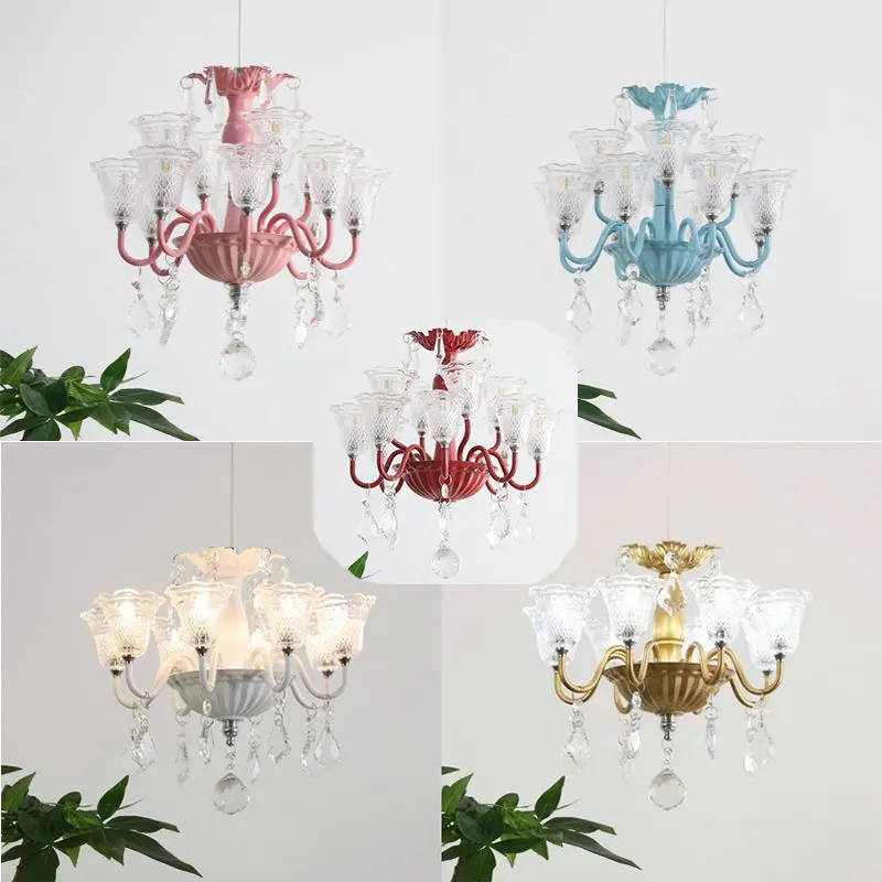 Bedroom bedside crystal Pendant Lights mini aisle bay window children's room girl bar restaurant creative princess lantern.