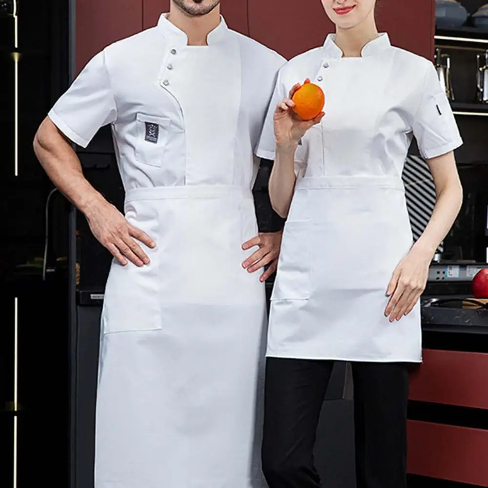 Chef Uniform Short Sleeves Chef Shirts Chef Solid Color Pocket Buckle Catering Work Shirt Bakery Restaurant Cooking Clothes