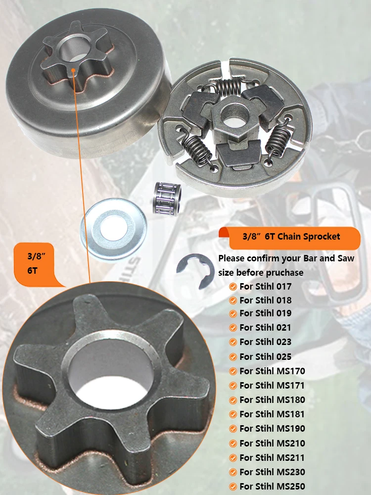 Kupplungskettenrad-Nadelkäfig für Stihl 017 018 019 021 023 025 MS170 MS171 MS180 MS181 MS190 MS210 MS211 MS230 MS250 – Detail 1