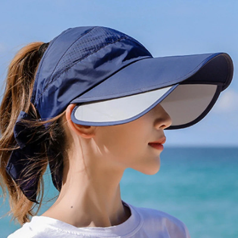 Women Retractable Visor Caps Summer Beach Sun Hat Female UV Protection Tennis Cap Empty Top Leisure Chapeau Outdoor Golf Hats