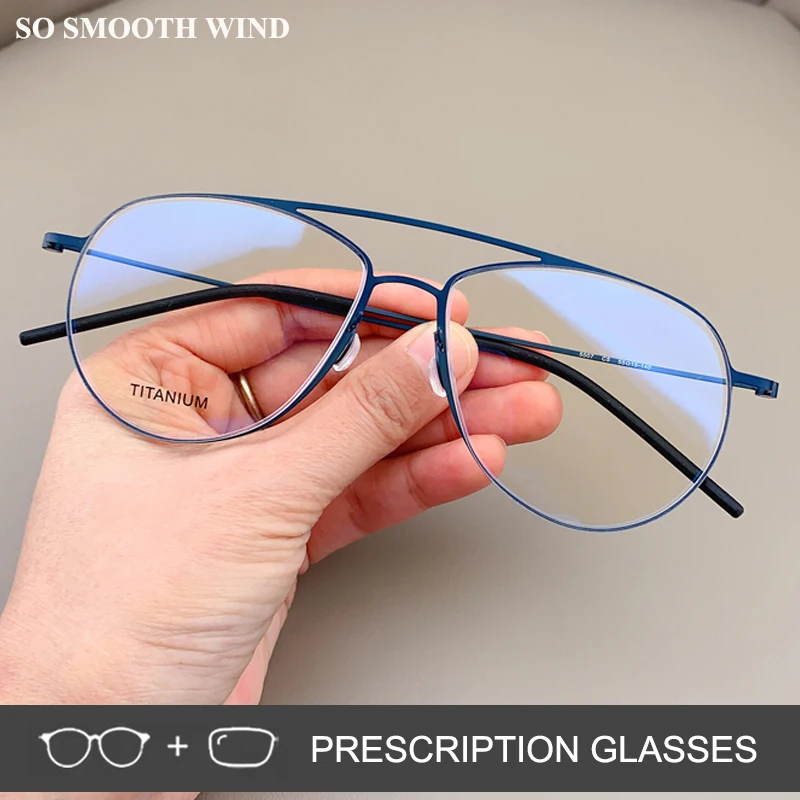 

Denmark Titanium Double-beam Frame Prescription Eyeglasses 5507 Screwless Thin Rim Glasses Men Women Large Face Pilot Spectacles