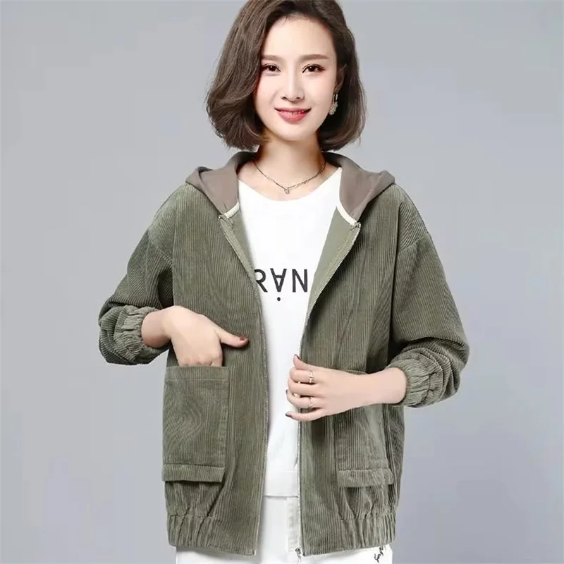 Fashion  Women Corduroy Jacket Daily Casual Comfortable Loose Sweaters Long Sleeve Coat Ladies  Autumn Winter Clothes