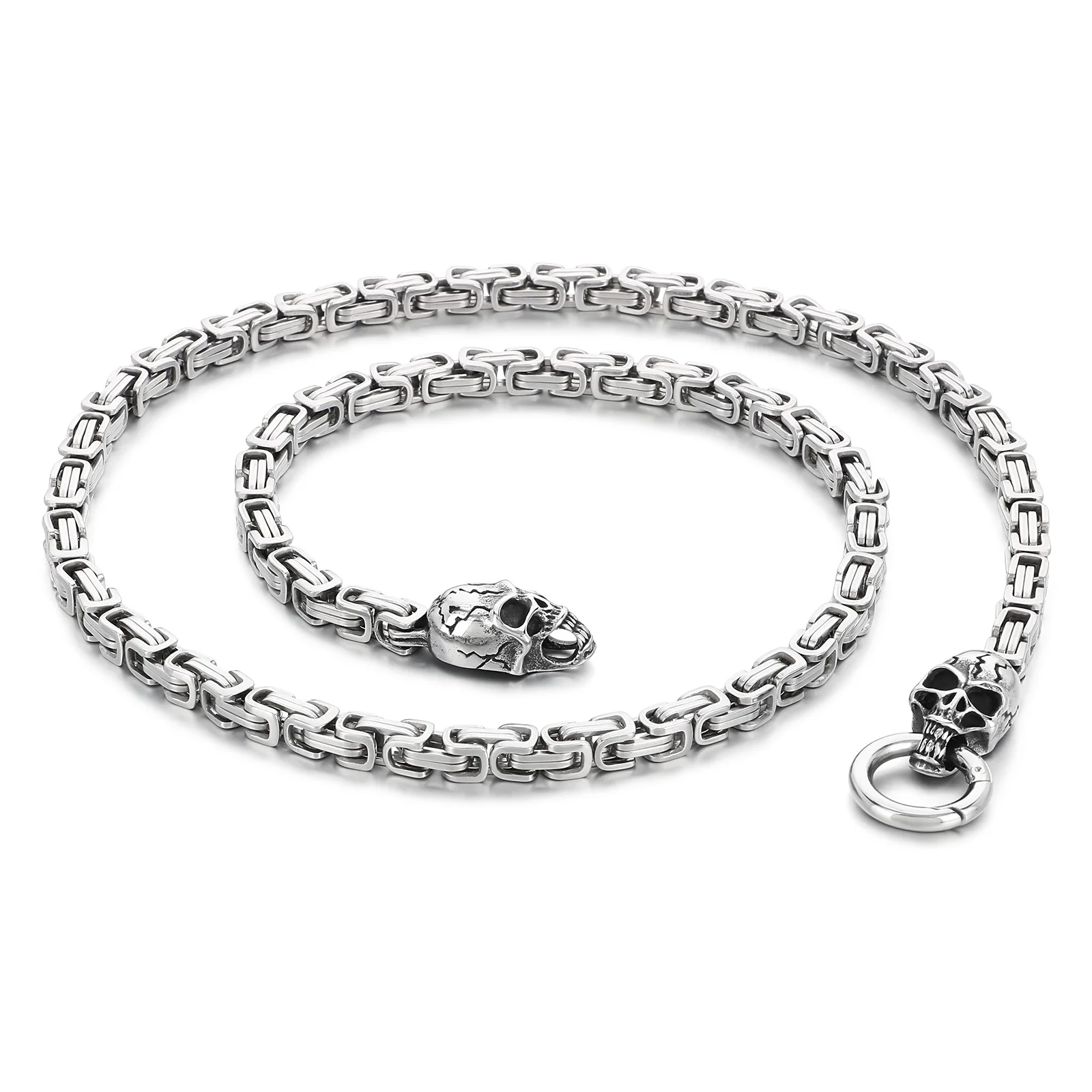 Fongten Black Skull Stainless Steel Bracelet for Men Charm Gothic Knight New Edition Choker Fashion Jewelry Set Halloween Gifts