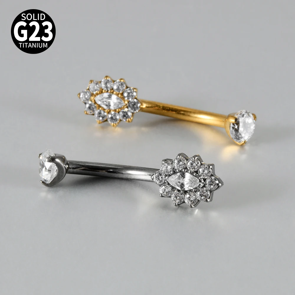 Titanium Carved Zircon Belly Button Stud, 1PC