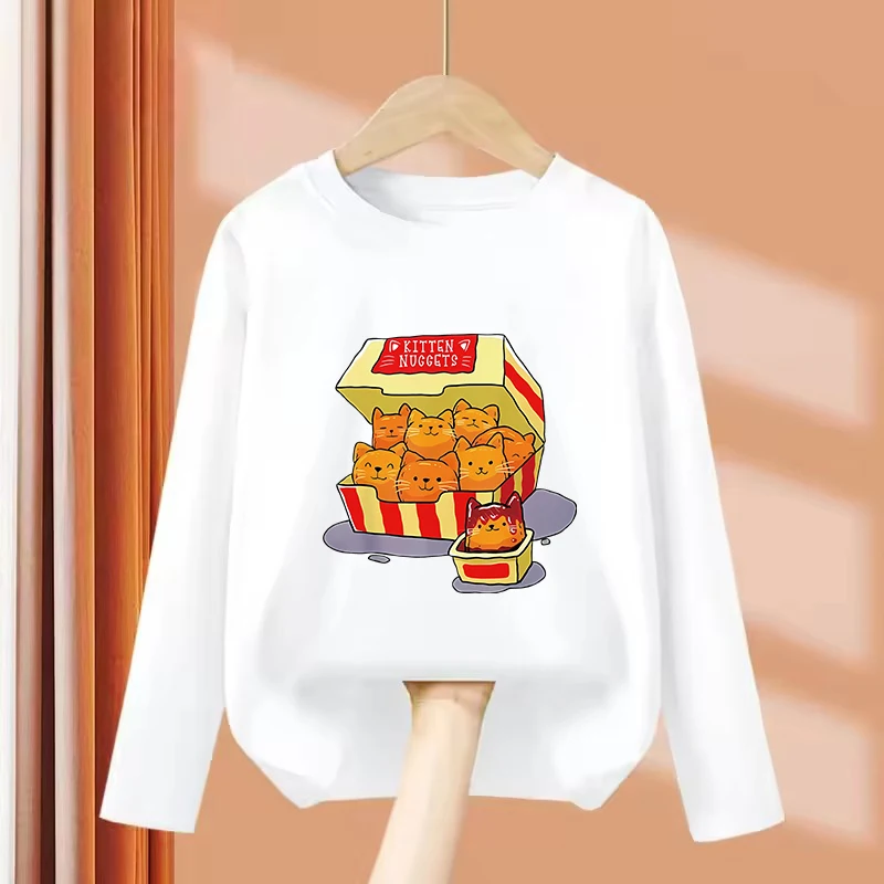 Long Sleeve T-shirt Cat Kids Tshirts Summer Short Sleeve Tees Cartoon Animal Boys Girls Clothes Kawaii Kitten Tops Y2K Children