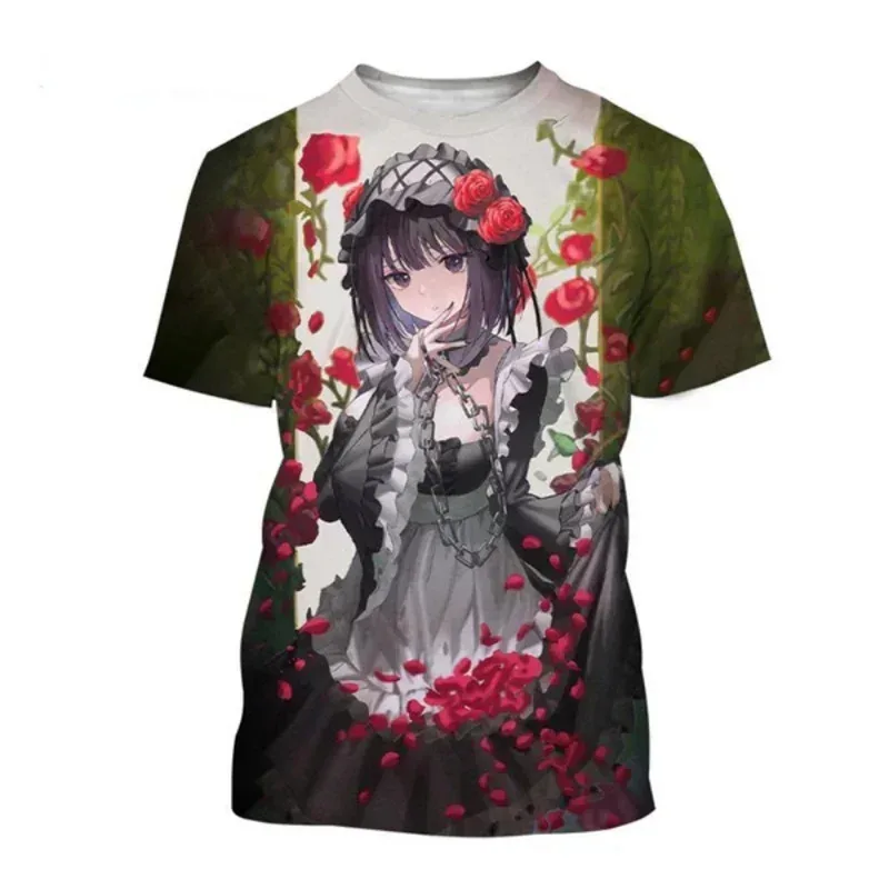 Men's 3D Kitagawa Truth Girl T-shirt with 3D 3D Cute Pattern Fashion Summer Loose Breathable Round Neck Short Sleeve Men's Top