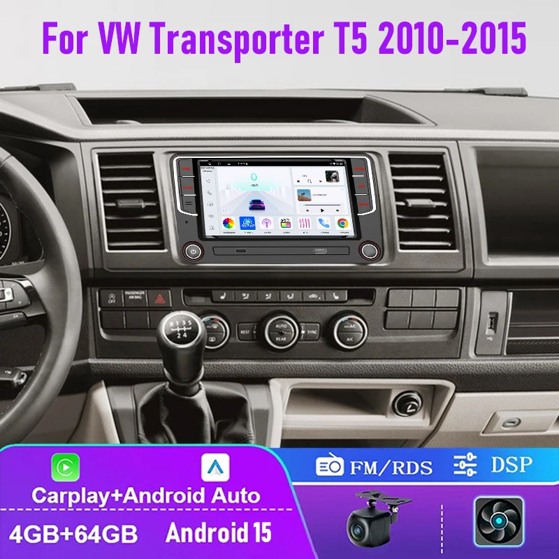 

7" 4+64GB For VW Transporter T5 2010-2015 Car Radio Wireless Carplay Android Auto Head Unit Canbus FM BT