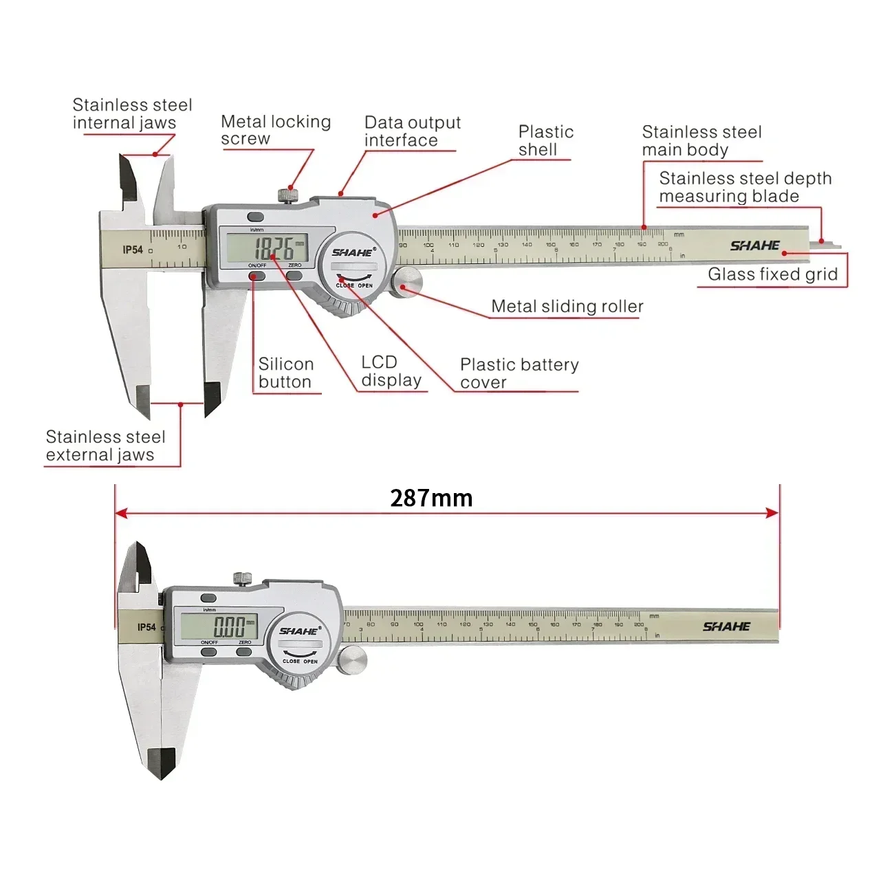 SHAHE 200 mm 0.01 mm Digital Caliper Electronic Stainless Steel Vernier Caliper Micrometer Paquimetro Digital