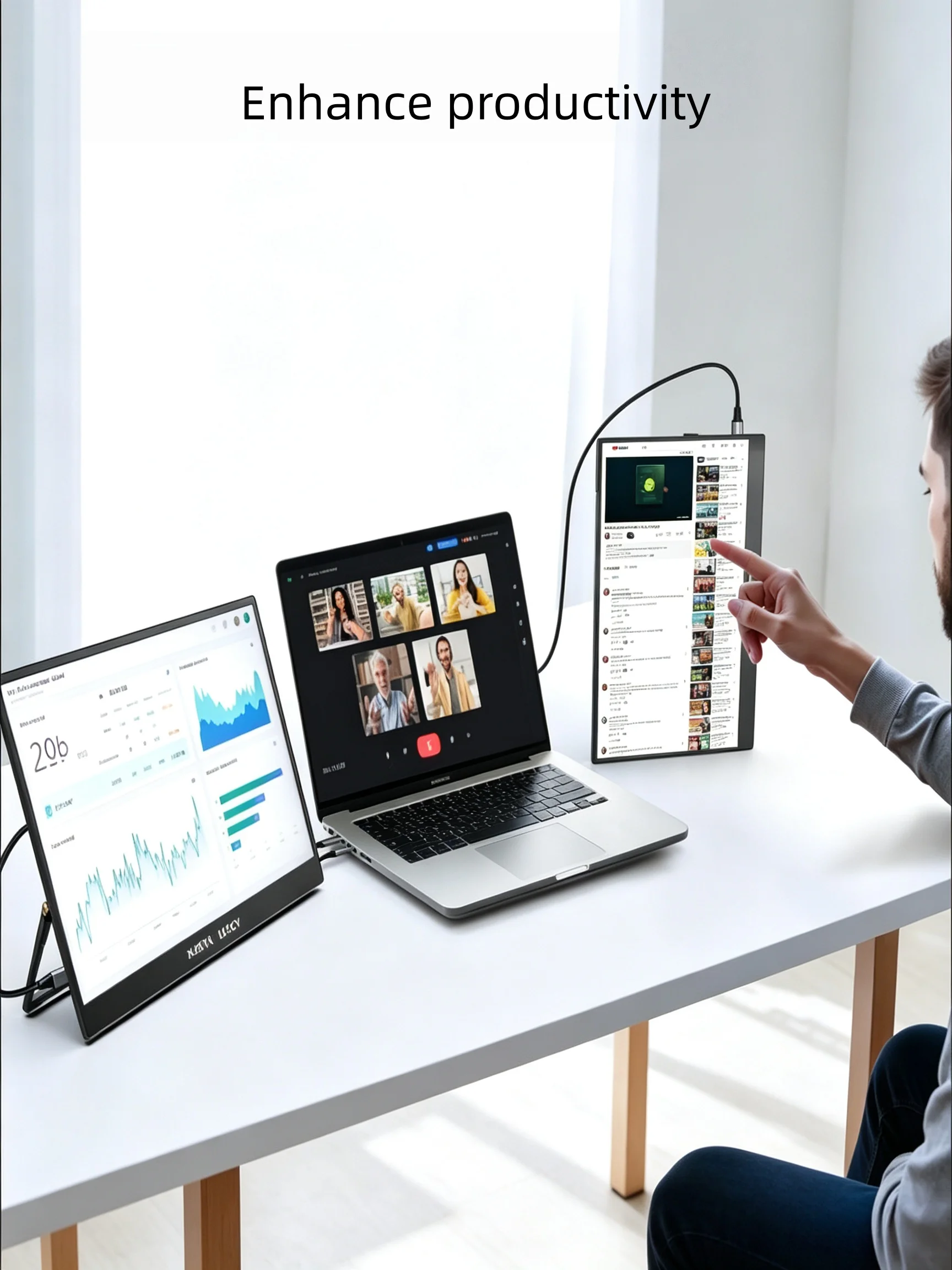 16 inch 1200P Touch Portable Display IPS Eye Protection USB-C HDMI, Suitable for Laptop MacBook PC Dual Screen Extender