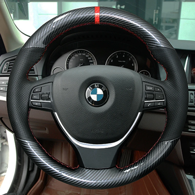 Custom Car Steering Wheel Braid Cover Carbon Fiber Genuine Leather 100% Fit For BMW F10 2014 520i 528i 730Li 740Li 750Li