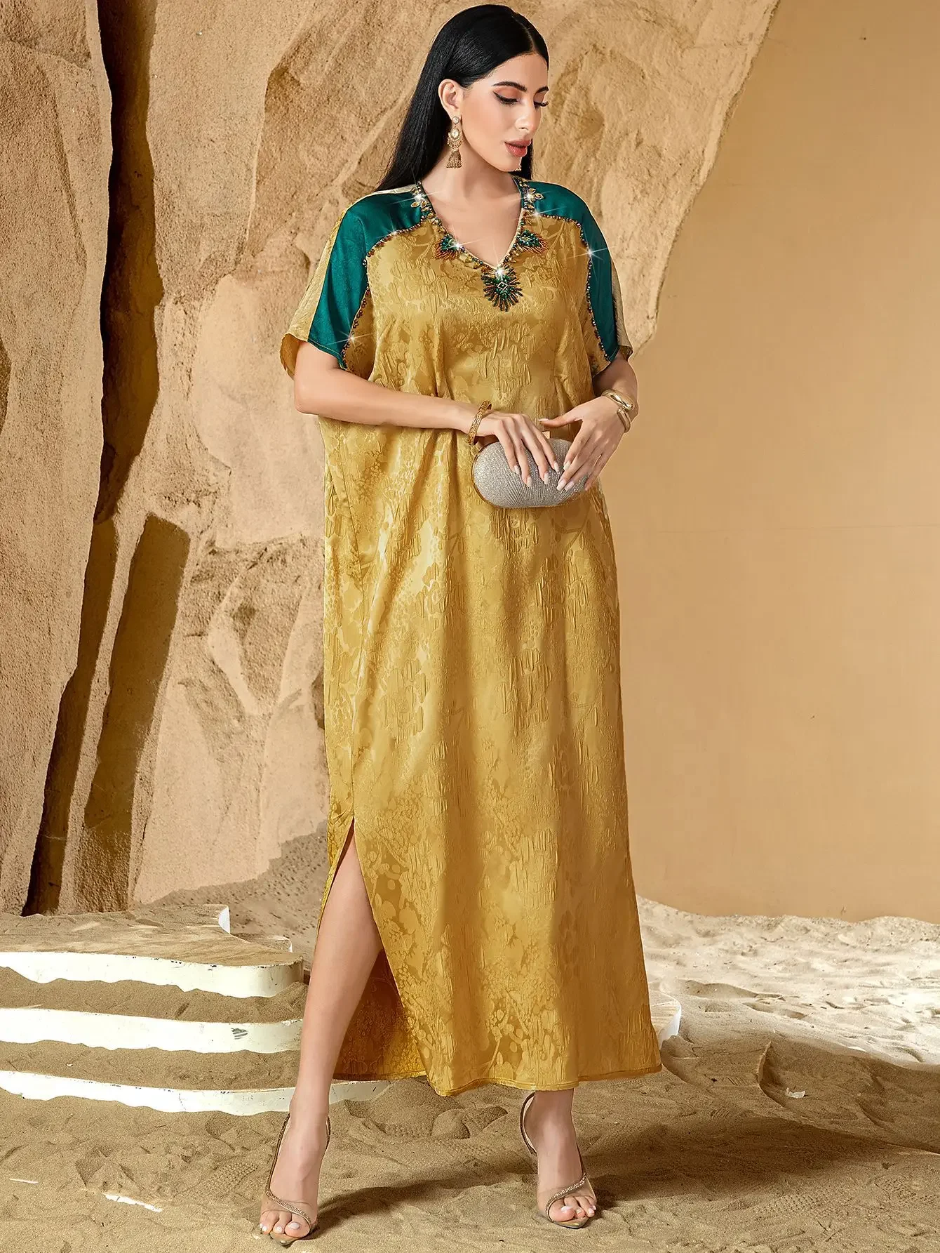 

Luxury Dubai Satin Abaya Diamonds Muslim Dress for Women Turkey Kaftan Morocco Caftan Eid Djellaba Ramadan Robe Femme Musulmane