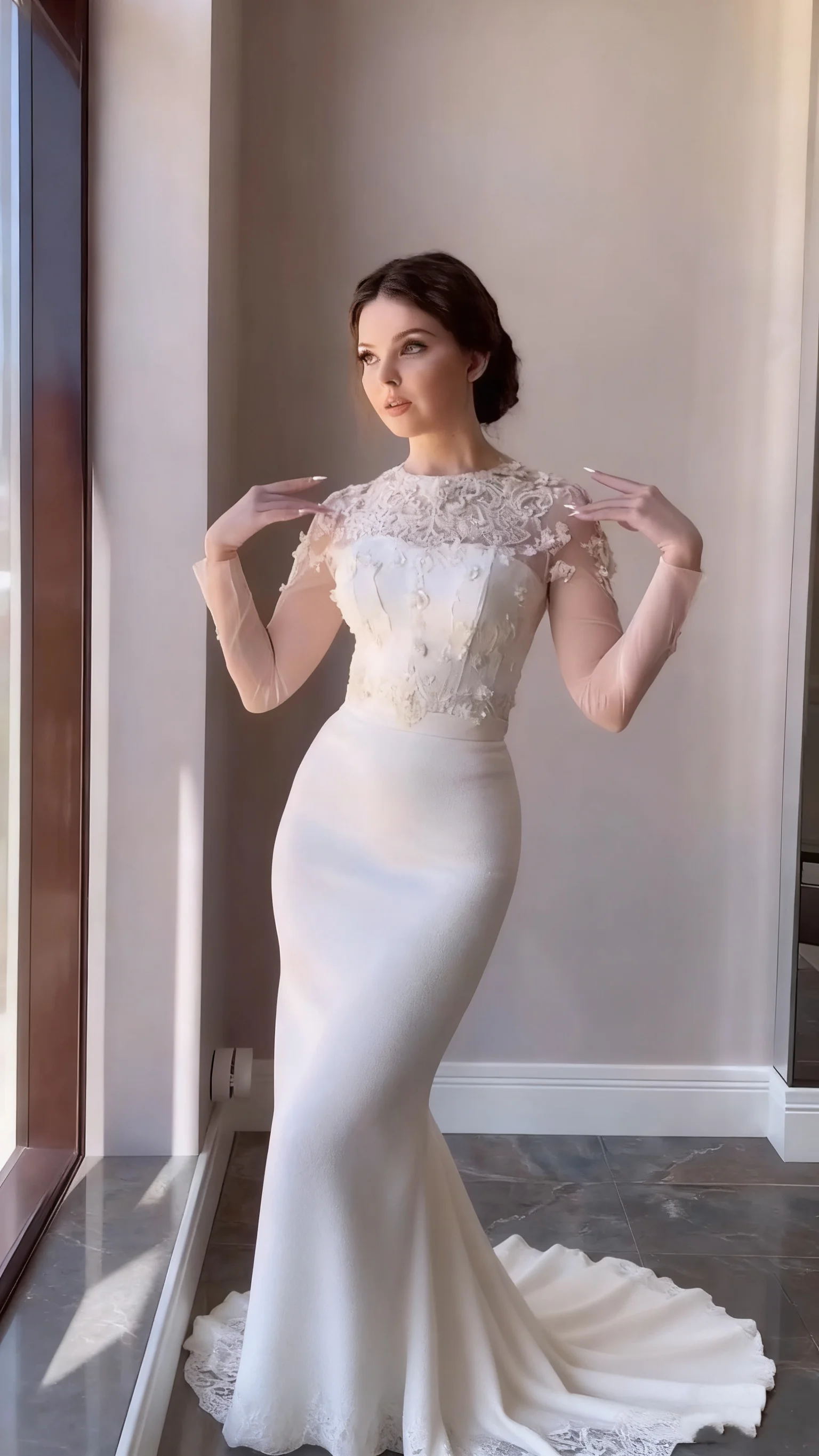 

White Lace Wedding Dress With High Neck Mermaid Formal Occasion Dress Elegant Independent Lace Top Vestidos De Novia Customized