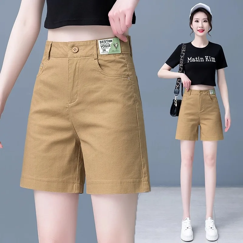 

Женские летние джинсовые шорты с высокой талией, свободного кроя, широкие, повседневные, в стиле A-Line, с пятью пуговицами, на молнии, из тонкой джинсовой ткани