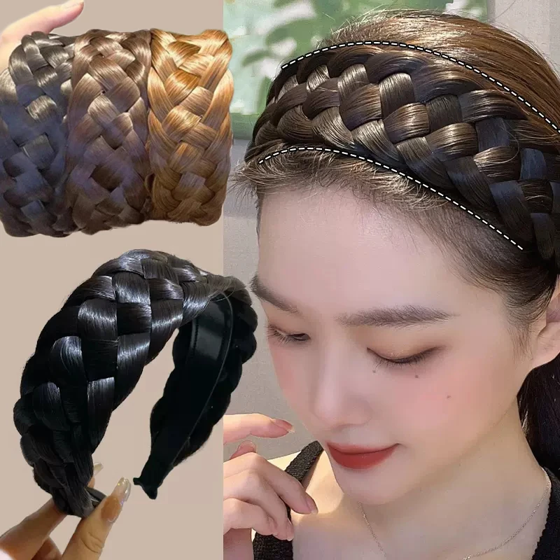 2023 Wig Headbands for Women Wide Fishbone Braids Hairbands Handmade Head Hoop Hair Styling Headwear Accessories Gift