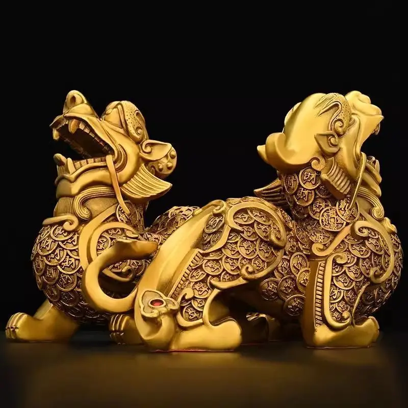 1 Pair Copper Animal Pixiu Inviting Wealth Opening Living Room Home Office Decor