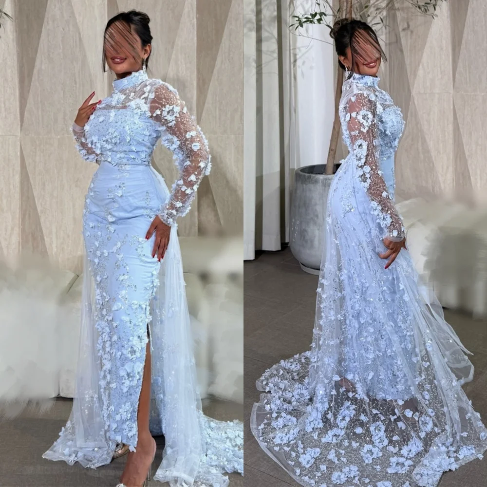 Customized Jersey Sequined Applique High Collar Midi Dresses Bespoke Occasion Women Luxury Evening Elegant Party Wedding Glitter