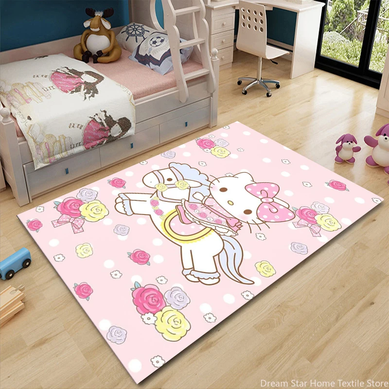 Sanrio Hello Kitty Cartoon Game Area Rug,Carpet Rug for Home Living Room Bedroom Sofa Doormat Decor,Kids Play Non-slip Floor Mat