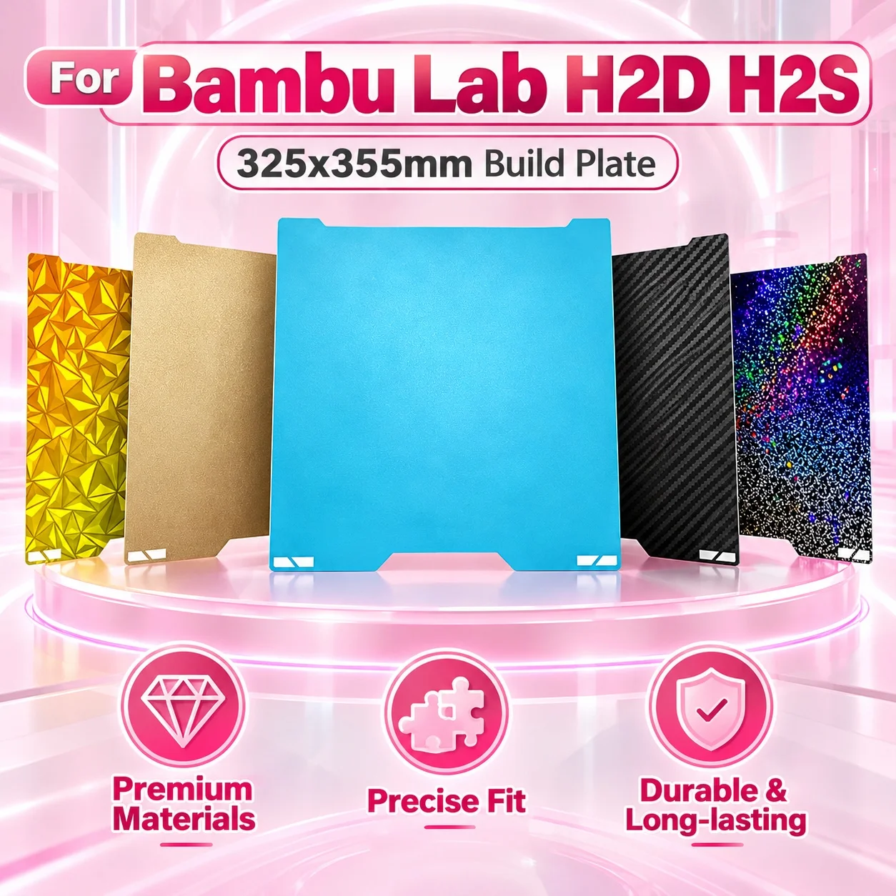 Hiqh Quality Double Sided Smooth Build Plate For BambuLab H2D H2S Bed Texture PEI PET PEO Plate 3D Printer Accessories 325x355mm