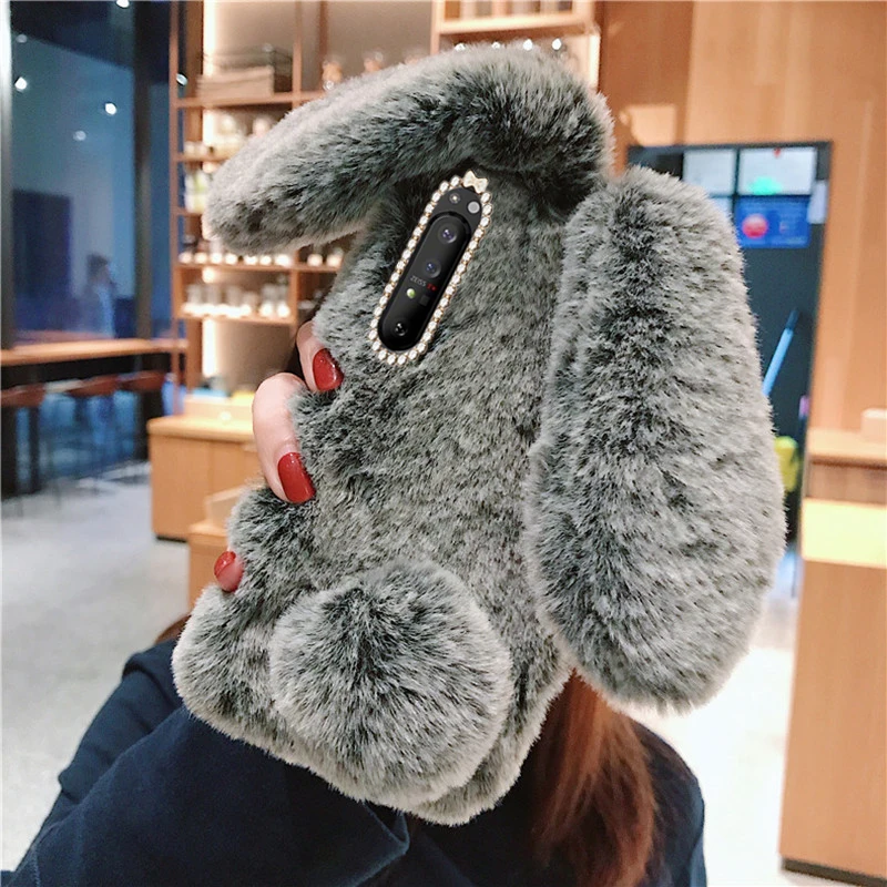 For Sony Xperia L4 L3 L2 Phone Case Rabbit fluffy fur soft silicone cover For Xperia 10 iii 5 1 II XA1 XA2 Ultra XZ1 XZ3 Case