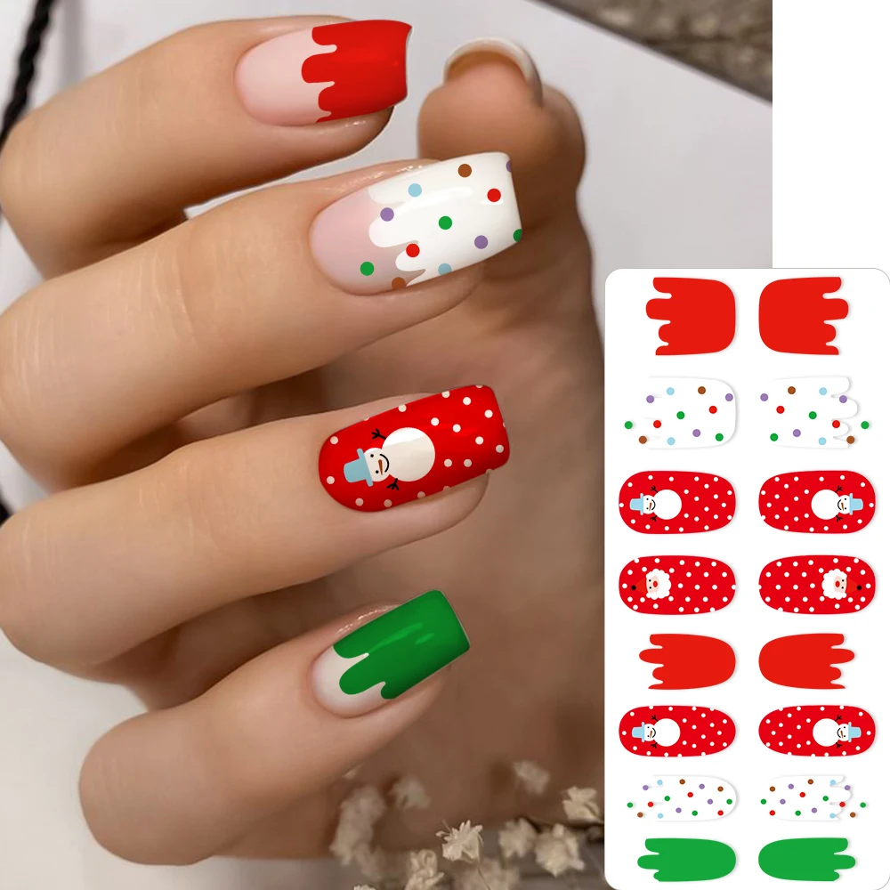 สติกเกอร์ติดเล็บลายคริสต์มาสแบบเต็มแผ่น 1 ชิ้น ลายเกล็ดหิมะ ซานตาคลอส ลายจุด ติดเองได้ สำหรับตกแต่งเล็บคริสต์มาส