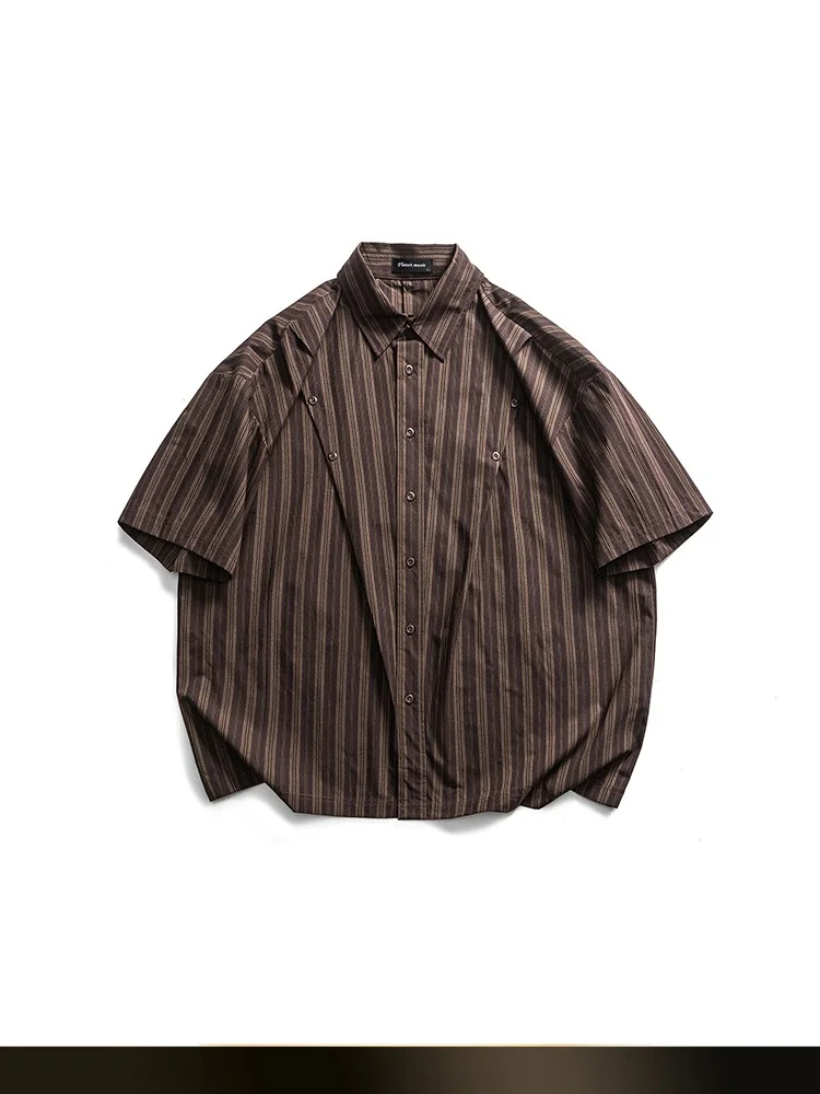 

Nted American Retro Striped Collar Short Sleeve Casual Shirt Men Summer New Loose Couple Wear Cotton Youth Fashion