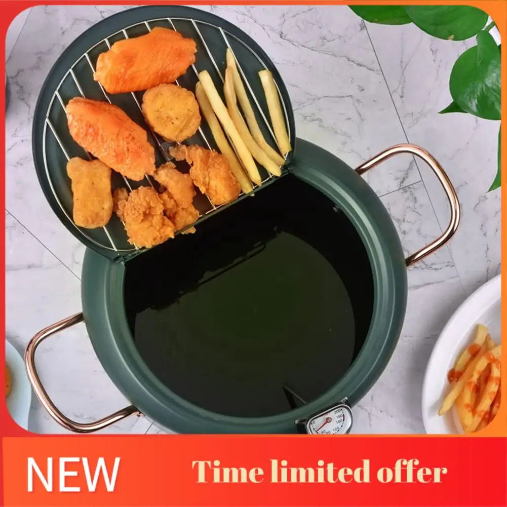 

ABRN-304 Stainless Steel Fryer Deep Fryer With Temperature Control And Lid Tempura Fryer With Splash Cover With Cooling Rack