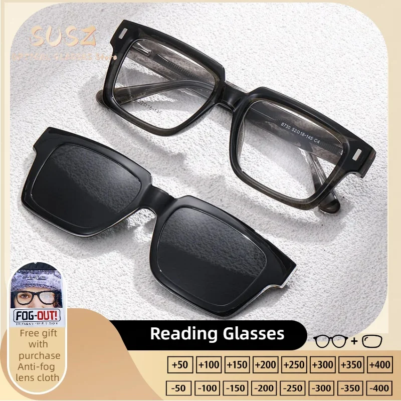 

SUSZ Large Frame Magnetic Clip Anti Blue Light Polarized Prescription Myopia Glasses Fashion Women Driving Anti-UV Sunglasses