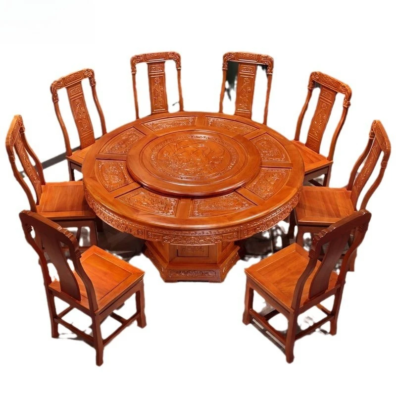 Gouden palissander eettafel en stoel combinatie Chinese antieke bloem