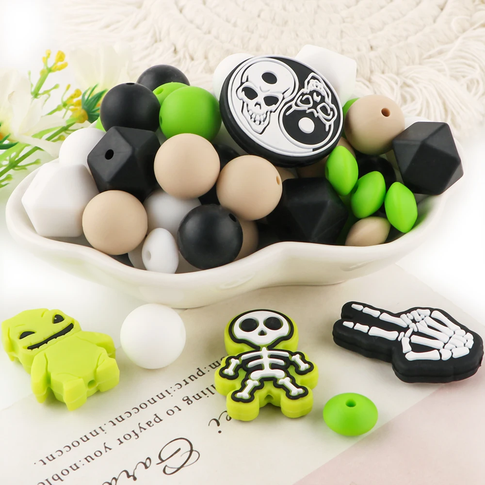 1 Set Polyhedral Round Beads Halloween Cartoon Silica Beads Suit For Making DIY Keychain Pen Necklace Bracelet Jewelry Accessori