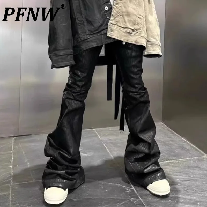 

PFNW Dark Style Coating Brush Wax Ribbon Male Jeans Punk Street Floor Length Slimming Men's Trendy Pants Autumn Trousers 28W4556