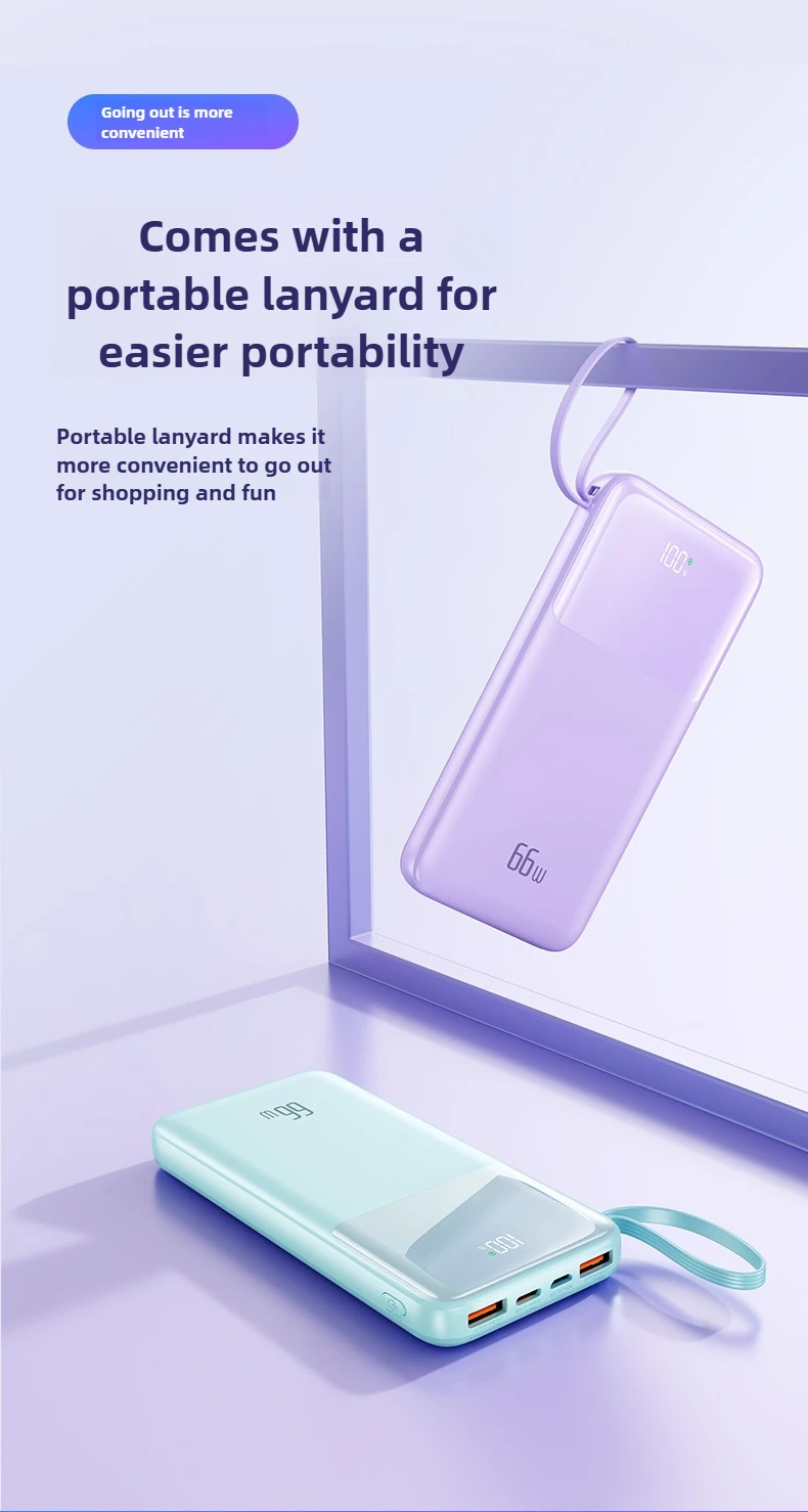 10000mAh Mobile Power Bank Cabos embutidos 66W Carregamento super rápido para iPhone para Xiaomi para Huawei para Samsung para IPad