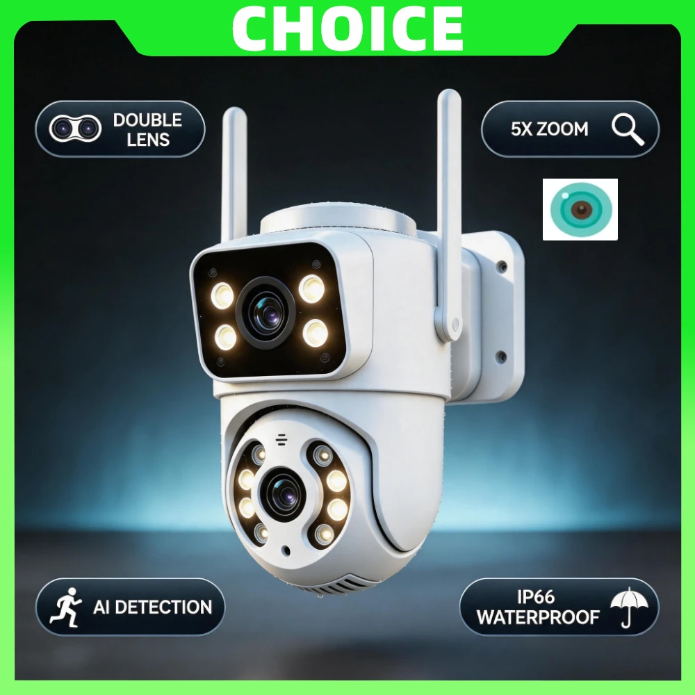 Home Security 360° 4K 8MP WiFi Camera Dual Screen PTZ CCTV H.265 ICsee Xmeye ONVIF Video Surveillance IP Cam
