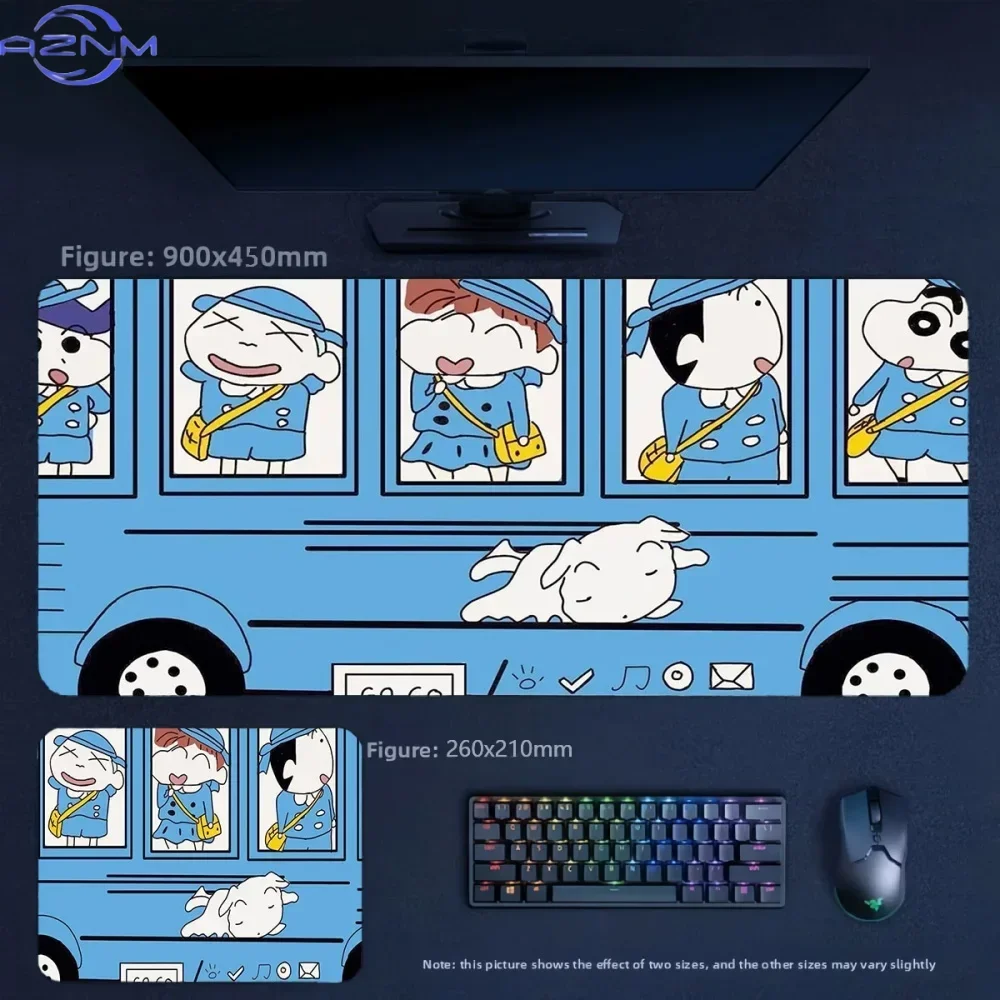 Cute Night Scene Crayon Shin‑chan Anime Mousepad, Rubber Non‑Slip Large Desk Mat, Cozy Bedroom Cartoon Gaming Mouse Pad for Keyb