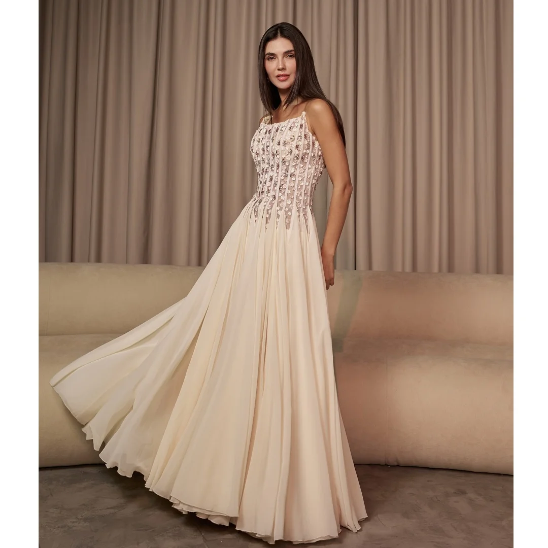 

Elegant Chiffon Evening Dresses Flower Appliques Prom Dress Bustier Corset Pleat Party Gown Gala Vestidos Customized