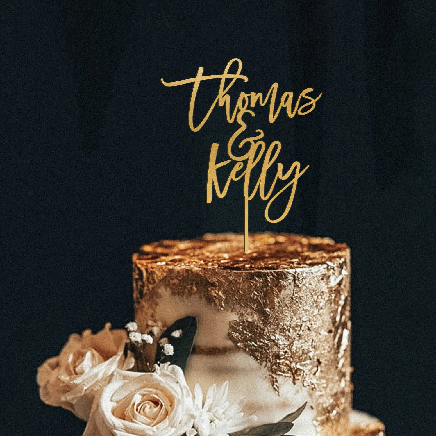 Custom Wedding Gold Cake Topper, Anniversary Rustic Acrylic Cake Topper, Personalized Last Name, Engaged Party Decor