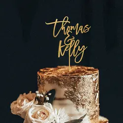 Custom Wedding Gold Cake Topper, Anniversary Rustic Acrylic Cake Topper, Personalized Last Name, Engaged Party Decor