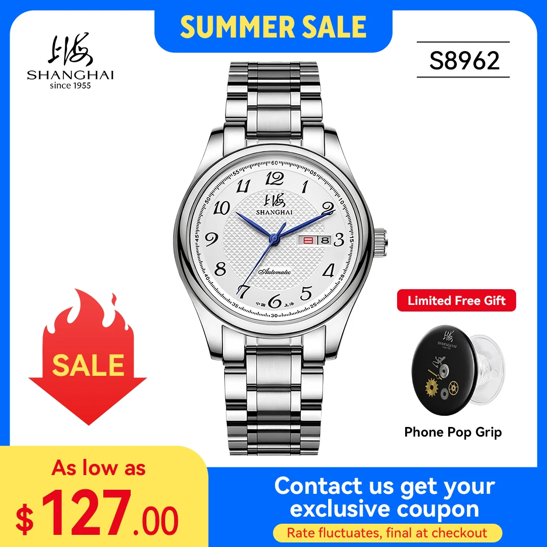 Shanghai Watch Business Men's Watches 38mm Sapphire Crystal Mechanical Wristwatch Automatic Timepiece 316L Stainless Steel S8962