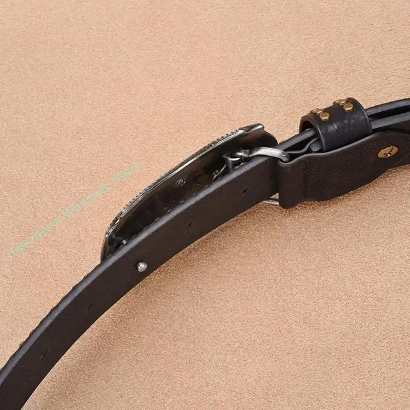 R7UF Eye-Catching Relief Head Buckle Belt Embossed Pattern Waistband for Men