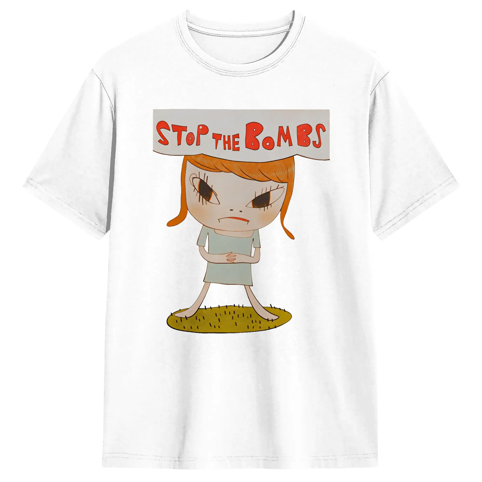 Stop The Bombs T-Shirt Men's Yoshitomo Nara Vintage T Shirts Summer Crewneck Harajuku Tees Wholesale Big Size Clothing