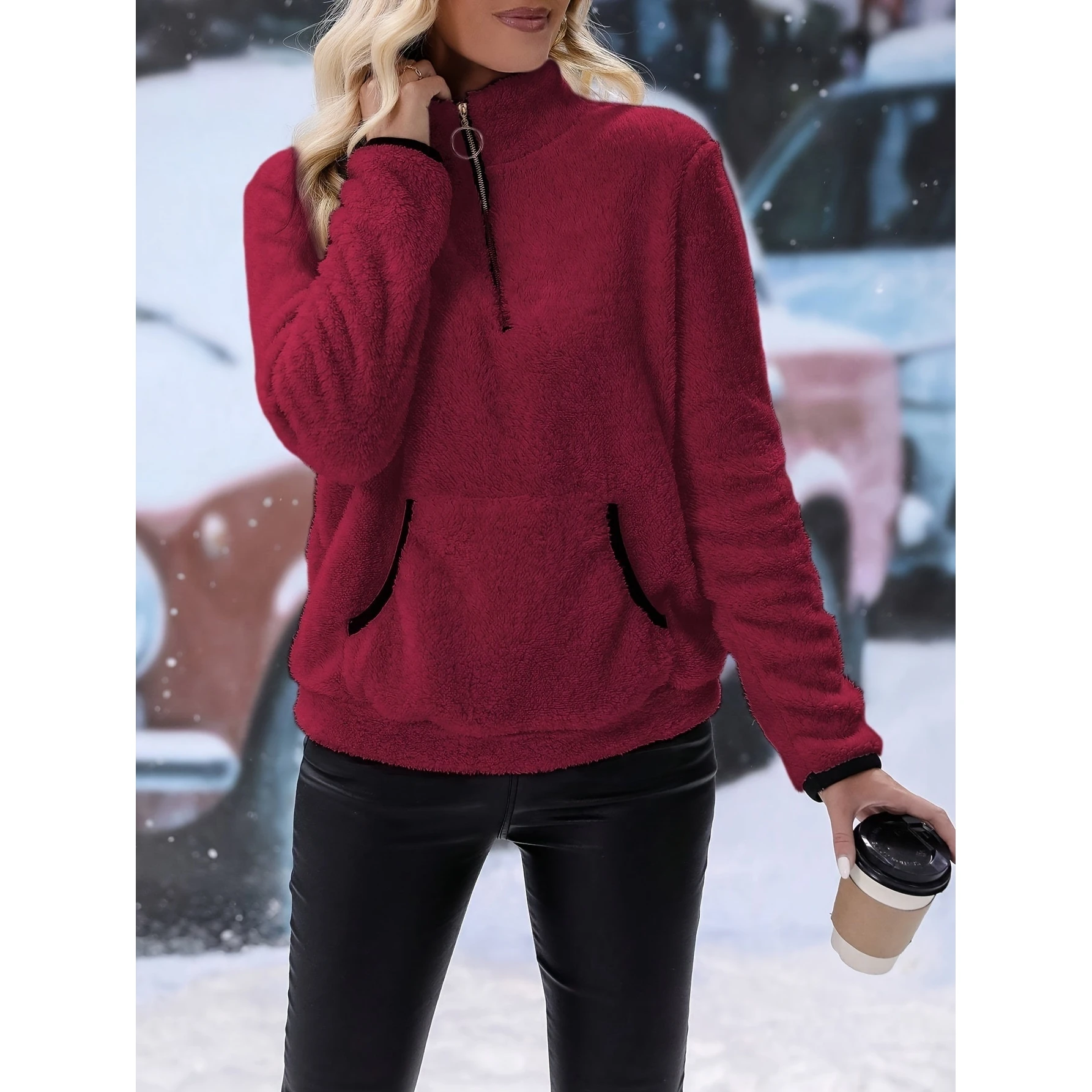 Sweat-shirt Long à col haut et fermeture éclair pour femme, confortable, coupe ample, pour les déplacements, nouvelle collection 2025